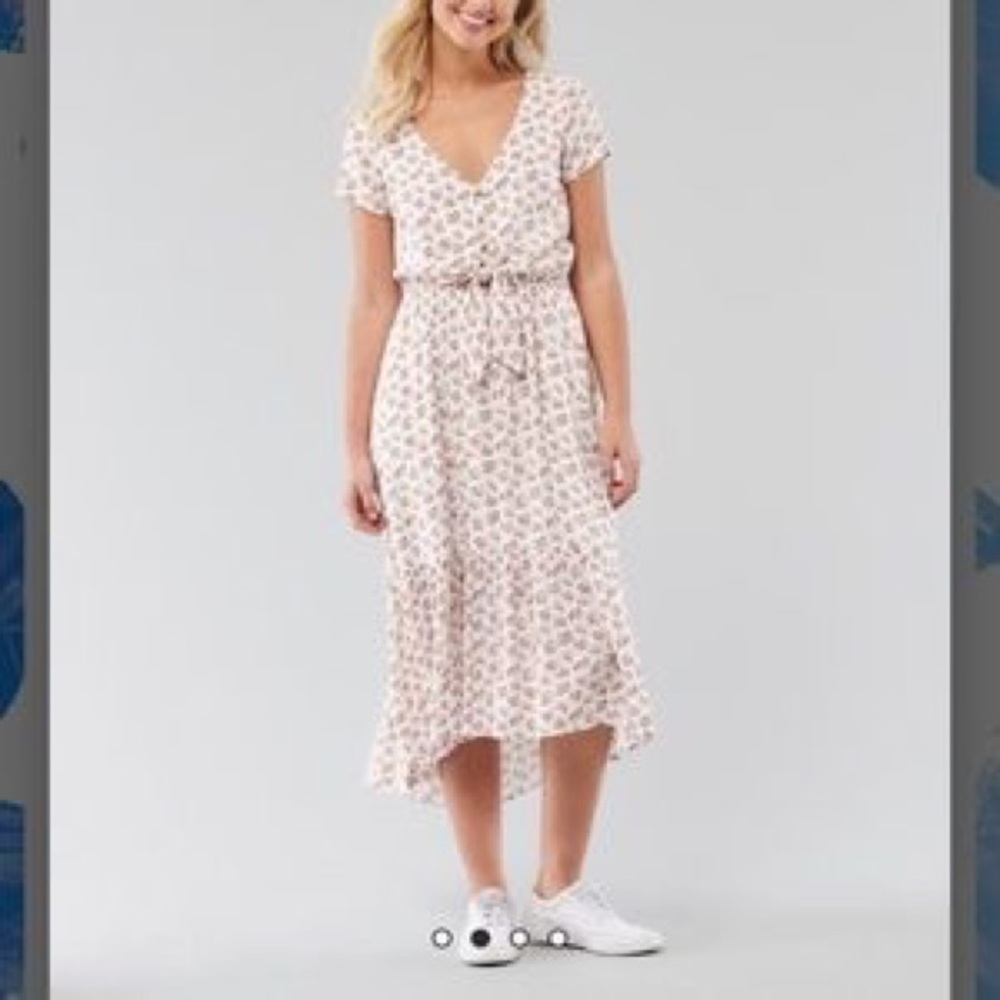 NWT HOLLISTER Cap Sleeve Ruffle Hem Midi Dress NWT